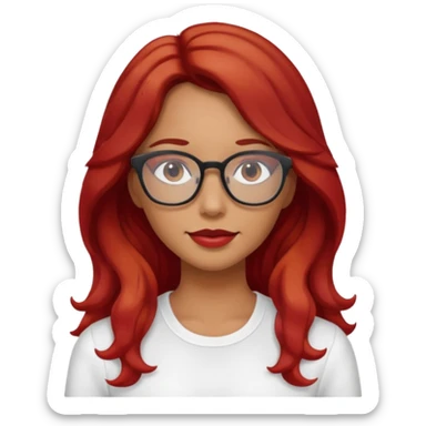 Crespa peli roja tono fuerte , trigueña , con lentes y top blanco pelo largo  sticker