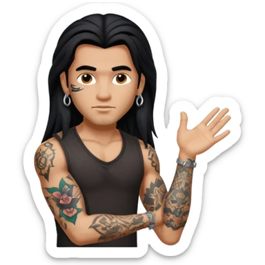 a pretty male bratz tattoo artist with long mullet black hair sticker