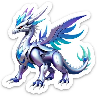 Colorful Pastel Iridescent-gradient Futuristic Modern Epic Legendary Shiny Cyber-Suicune-Dialga-Lugia-Reshiram-Creature, (full body) sticker