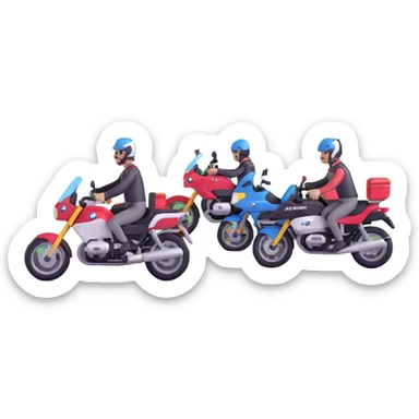 BMW motorcycles at a highway rest area with riders relaxing sticker