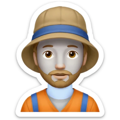 Romanian brown blond ish hair male, 30 yrs old, a little bit of facial hair, bucket hat on the head sticker