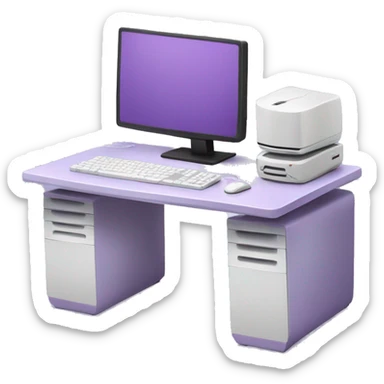 Light purple desk with white gaming pc  sticker