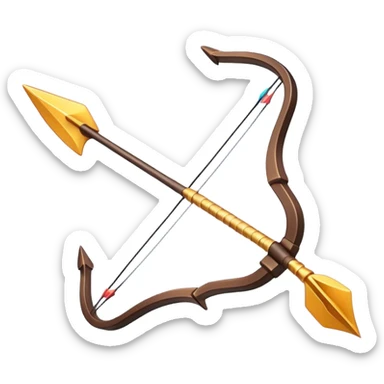 Clash of Clans aesthetic: Cinematic Playful Pixel 3D isometric  Bow & Arrow Emoji, rendered in a 3D vector-style similar to standard emojis with minimal shading and bold, simplified shapes. A compact, distinct form with signature details, softly glowing with a pixelated adventure charm. Simplified yet unmistakably iconic, highly detailed and consistent, glowing with a soft radiance and high shine. Stylized with a touch of classic pixel-art charm and a soft glowing outline, capturing the essence of a beloved gaming relic with a friendly, playful manner! sticker