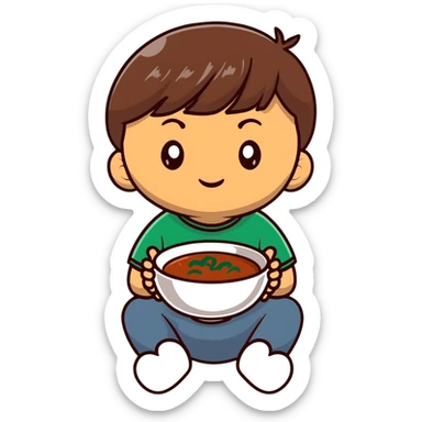 kid with a long head, stubby nose, Mexican features, bowl cut brown hair, brown eyes sticker