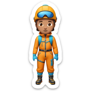 A 3D cartoon mountaineer standing on a snowy Everest-like summit with a flag, wearing colorful climbing gear, soft lighting, Memoji-style.negative : Flag sticker