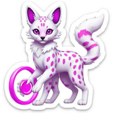 Realistic pristine white fur body with neon-glowing-magenta ring-markings Grem2-Gremz-serval-panther-Sergal-fusion, full body  sticker