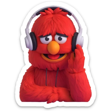 annoyed emo Elmo with headphones and a moody expression sticker