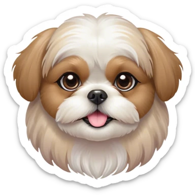 Cinematic Cute Shih Tzu Portrait Emoji, Head playfully tilted with large, sparkling eyes and a fluffy, endearing fur in gentle, pastel tones, simplified yet irresistibly charming, highly detailed, glowing with a warm, cuddly radiance, high shine, radiating affectionate and joyful energy, styled with a soft, playful outline, capturing the essence of a cute Shih Tzu that seems destined to charm everyone in its path! sticker