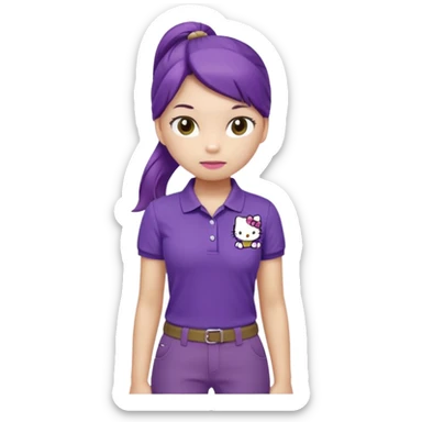 hello kitty wearing purple polo shirt and kyaki pants with long pony tail baddie sticker