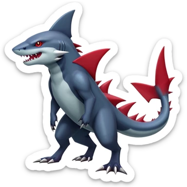 Realistic dark edgy Sharpedo-Zoroark-Scizor-canine-vernid-sergal-fursona-hybrid-animal creature with a shark-tail and red scars, full body, with cool sharp markings  sticker