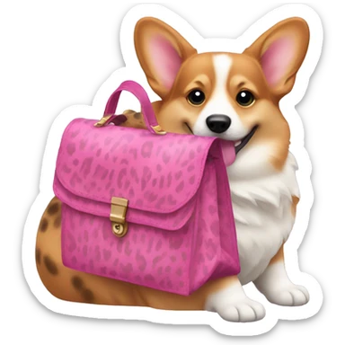 Corgi with pink and cheetah print bag sticker