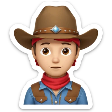 cute cowboy portrait, head and shoulders only, diverse skin tone, cowboy hat, bandana, western outfit collar, confident expression, 3D cartoon, mobile game icon style, clean background, no text, no watermark
 sticker