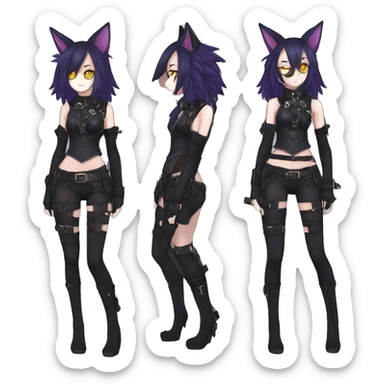 cool kawaii anthro edgy distinguished pretty elegant beautiful fantasy black ethereal nargacuga-Noivern-sphynx-Quiana-Fakemon collar techwear harness leather garter belt pouches sticker