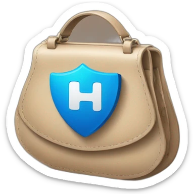 Purse is holding a blue shield with a check mark on it sticker