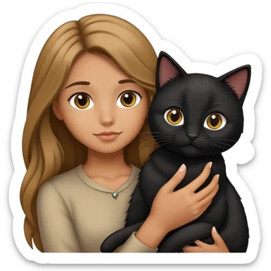 A long-haired girl holding a black cat sticker