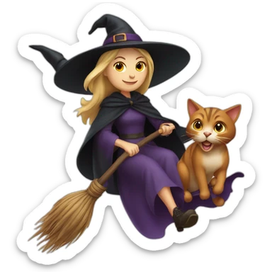witch with cat riding a broom  sticker