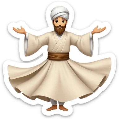 Cinematic Realistic Whirling Dervish Pop Culture Emoji, showcasing a mystical portrayal of traditional Sufi dance rendered with fluid textures and dynamic, spiritual lighting. sticker