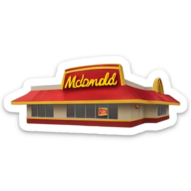 “McDonald’s store with the iconic golden arches, a red and yellow color scheme, and a simple, recognizable design that captures the essence of a fast food restaurant.” sticker