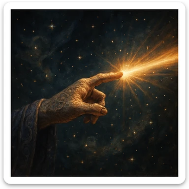 mystical hand pointing outward with a beam of light shooting from the fingertip, no text, fantasy style, not apple emoji style sticker