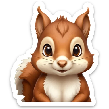 Cinematic Noble Squirrel Portrait Emoji, Poised and regal, with a nimble, agile build and a lush, well-groomed Fur of rich auburn and cream, deep-set soulful bright eyes, Simplified yet sharp and sophisticated features, highly detailed, glowing with a soft, dignified glow, high shine, intelligent and spry, stylized with an air of woodland charm, focused and attentive, soft glowing outline, capturing the essence of a watchful and confident rodent, so majestic it feels as though it could scamper out of the screen with effortless authority! sticker