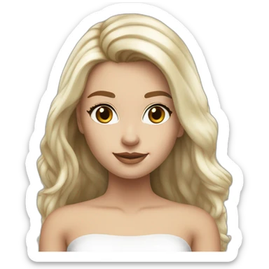 hyperrealist caucasian long hair blonde brown eyes strapless white top gray tight mini skirt black shoes complete body sticker