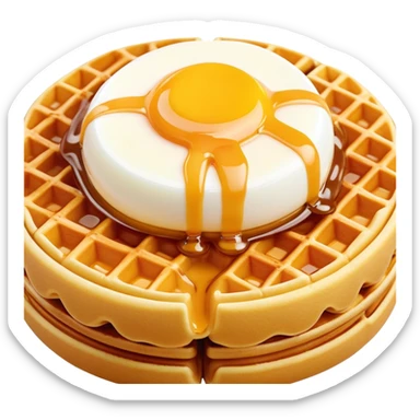 3D rendered hyper-realistic Hong Kong egg waffle with condensed milk drizzle, glossy golden bubbles, vibrant colors, candy-like texture, detailed bubble surfaces, fun presentation, soft lighting sticker