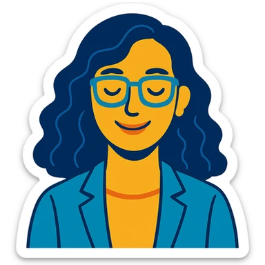 portrait of a grounded, emotionally intelligent woman with wavy hair, gentle smile, approachable professional look, uplifting aura sticker