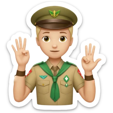 “Emoji-style person in a scout uniform making a balancing gesture with both hands. One hand holds a red cross (not allowed), the other a green checkmark (allowed). Thoughtful expression, simple clean emoji design, centered, transparent background.” sticker