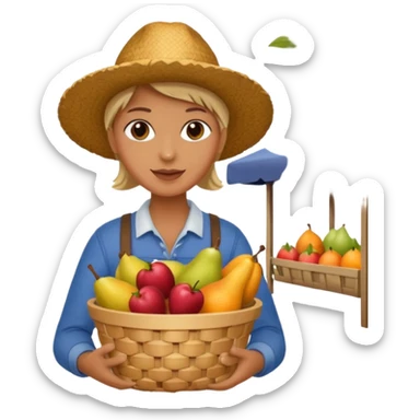 Shopper with fruit basket,Farmers’ Market, background Fruit, market. sticker
