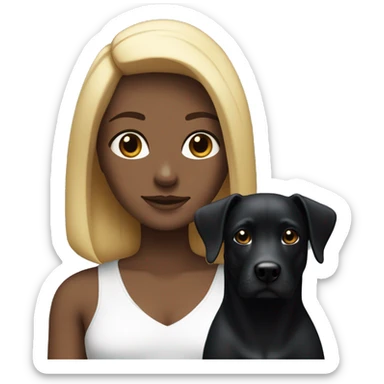 A girl with straight blond hair with a black dog with white breasts sticker
