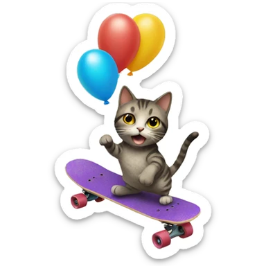 Cat riding skateboard with a balloon sticker