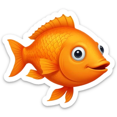 ridiculously derpy bright orange fish with wonky eye and goofy smile with drool, super friendly but extremely stupid looking, perfect flat side profile facing right, exactly 90 degrees, one eye visible sticker