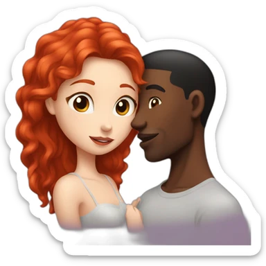 red head girl kissing a black hair guy with fair complexion  sticker