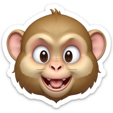 Cinematic Adorably Mischievous Macaque Portrait Emoji, Head tilted in a playful wink with an exaggerated, cheeky grin and a slightly raised eyebrow, featuring a compact, nimble build with fluffy fur and round, twinkling eyes brimming with mischief, Simplified yet irresistibly endearing features, highly detailed, glowing with a bright, joyful radiance, high shine, lively and quirky, stylized with an air of whimsical primate fun, soft glowing outline, capturing the essence of a mischievous macaque that seems ready to pull a playful face and scamper into your heart! sticker