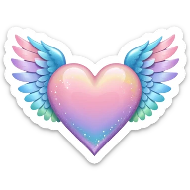 ombré heart with big full pastel wings with glitter sticker