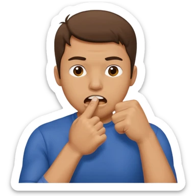 Man putting his fist in his mouth sticker