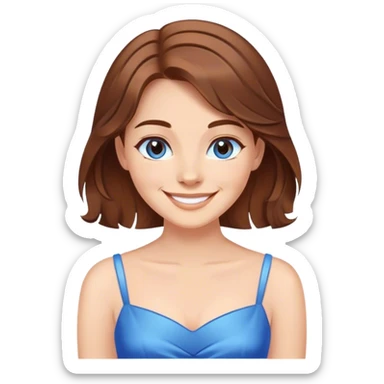 Cinematic Radiant Belle Portrait Emoji, rendered in a realistic, vector style with clean proportions. Show Belle with a warm, welcoming smile, delicate fair skin, and elegantly styled brown hair, wearing her timeless blue dress. The image radiates a soft, enchanting glow, high shine, and is enhanced by a soft glowing outline that accentuates her gentle charm. sticker