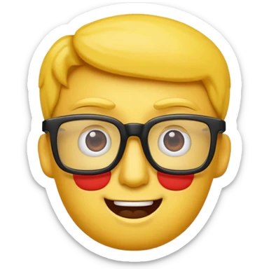 Créer un emoji nerd le perso doit être une tête basique d'emoji jaune avec une grosse paire de lunettes rectangulaires noires 3 boutons sur chaque joue et une dent qui dépasse  sticker