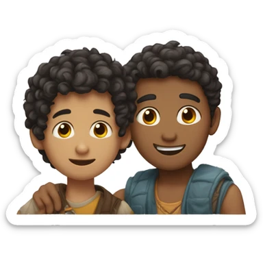 indian boy with short curly hair and Hispanic boy with curly puffy hair having a conversation and hugging it out sticker
