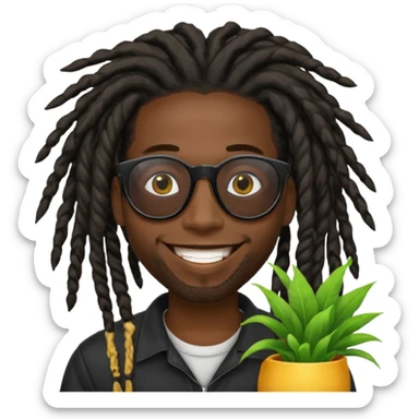 a black african guy with dreadlocks, wearing black shades and aura farming emoji sticker
