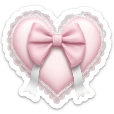 rococo Pastel pink heart with white bow with lace and frills  sticker