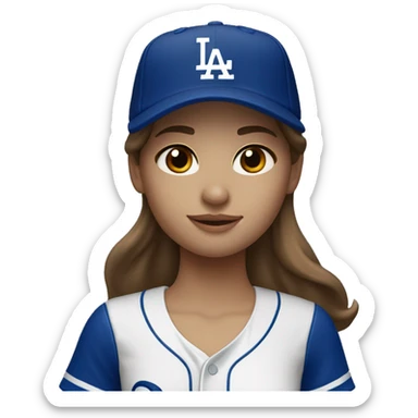 girl with brown hair and brown hairs and fair skin wearing an LA Dodgers cap sticker