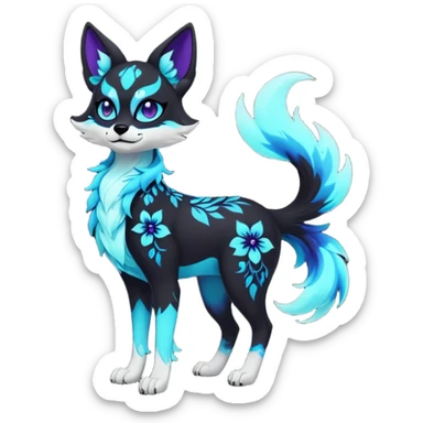 Multicolored gloomy glowing bioluminescent dark edgy gothic spooky cool badass pretty cool elegant realistic floral exotic Falvie-Fionbri-fursona, full body sticker