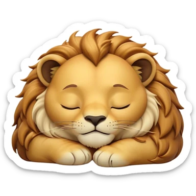 Meme-Worthy Cute Sleeping Lion Portrait Emoji, Head resting peacefully with a contented smile, showcasing a robust build and a luxuriously soft tawny Fur with a flowing mane, eyes shut in a serene, restful nap, Simplified yet hilariously adorable features, highly detailed, glowing with a soft, drowsy light, high shine, relaxed and utterly lovable, stylized with an air of playful laziness, bright and heartwarming, soft glowing outline, capturing the essence of a comically sleepy lion, so meme-worthy it feels like it could instantly become the next viral sensation of adorable slumber! sticker
