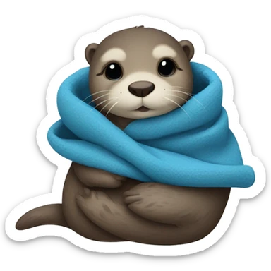 otter cozy in blue blanket sticker