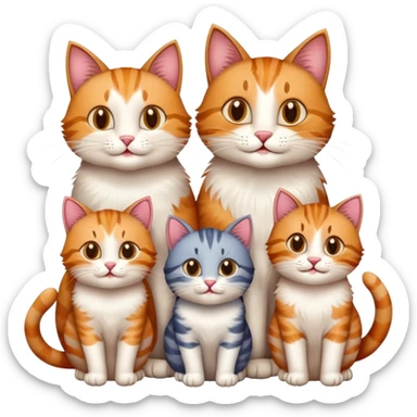 happy mom cat and happy dad cat with four happy kittens sticker