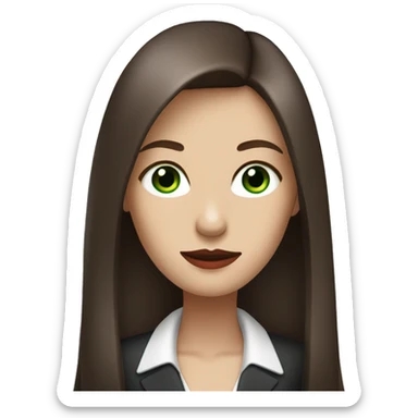 professional business woman wiht green eyes, long straight hair, red lips, dark chestnut hair, white skin sticker