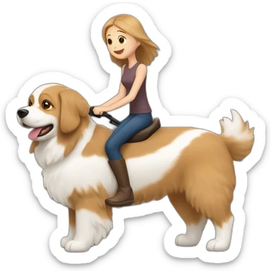 brown fluffy dog with a white stripe on its face dog riding a quad with a light-haired girl and a tall brown-haired man sticker