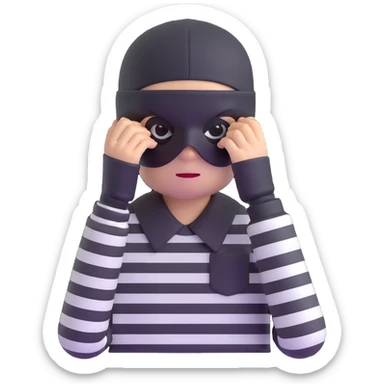 character with black and white striped shirt, black beanie, black mask over eyes sticker