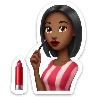 beautiful girl paints her lips with lipstick sticker